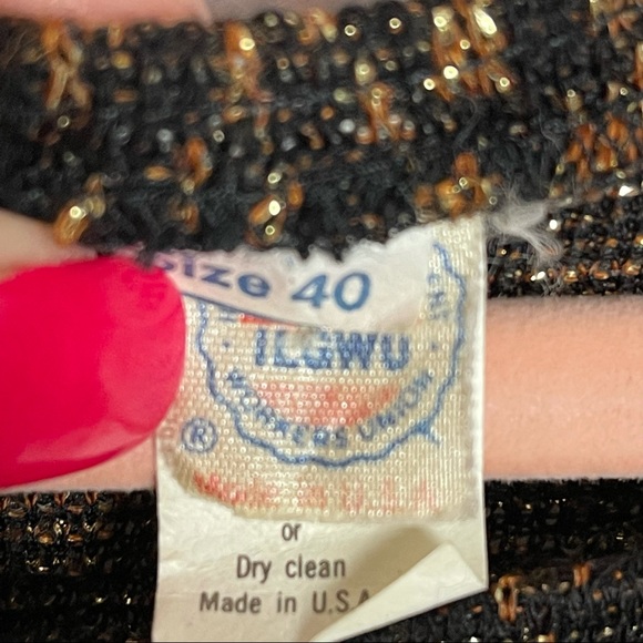 Vintage ILGWU metallic thread animal print top blouse padded shoulders oversized - Picture 6 of 7